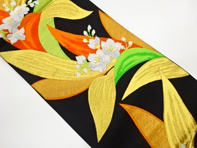 JAPANESE KIMONO / FUKURO OBI / GOLD THREAD / WOVEN FLOWER & YOUNG PINE